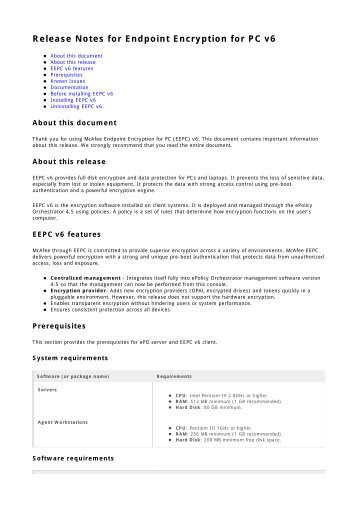 Endpoint Encryption for PC 6.0 Release Notes - McAfee