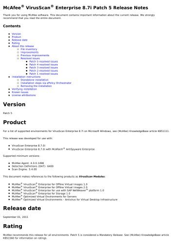 VirusScan Enterprise 8.7i Patch 5 Release Notes (Reposted) - McAfee