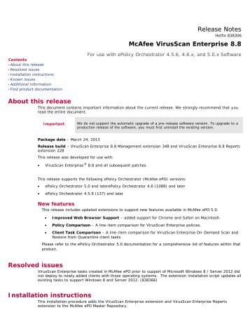 VirusScan Enterprise 8.8 Hotfix 838306 Release Notes - McAfee