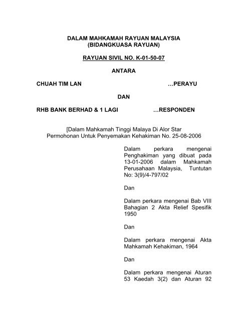 Dalam Mahkamah Rayuan Malaysia Bidangkuasa