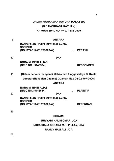 Bidangkuasa Rayuan Rayuan Sivil No W 02 1388 2009 Antara 5