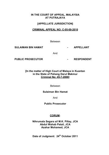 CRIMINAL APPEAL NO: C-05-69-2010 Between SULAIMAN BIN HAM