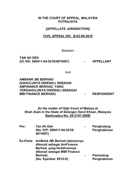 In The Court Of Appeal Malaysia Putrajaya Appellate