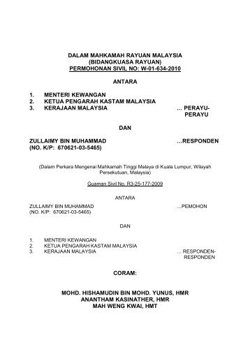 permohonan sivil no: w-01-634-2010 antara 1. menteri kewangan 2 ...