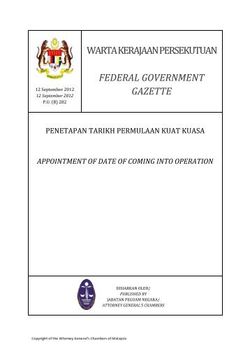 Penetapan Tarikh Permulaan Kuatkuasa - (P.U.(B) 282/2012)