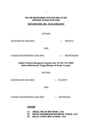 rayuan sivil no: w-02-3389-2010 antara geopancar sdn bhd