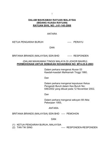 rayuan sivil no: j-01-145-2008 antara ketua pengarah buruh