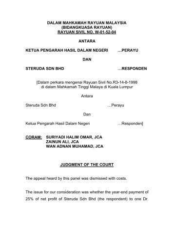 rayuan sivil no. w-01-52-04 antara ketua pengarah hasil dalam negeri