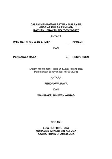 rayuan jenayah no. t-05-24-2007 antara wan bakri bin wan ahmad ...