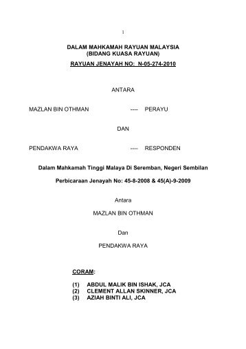 DALAM MAHKAMAH RAYUAN MALAYSIA (BIDANG KUASA ...