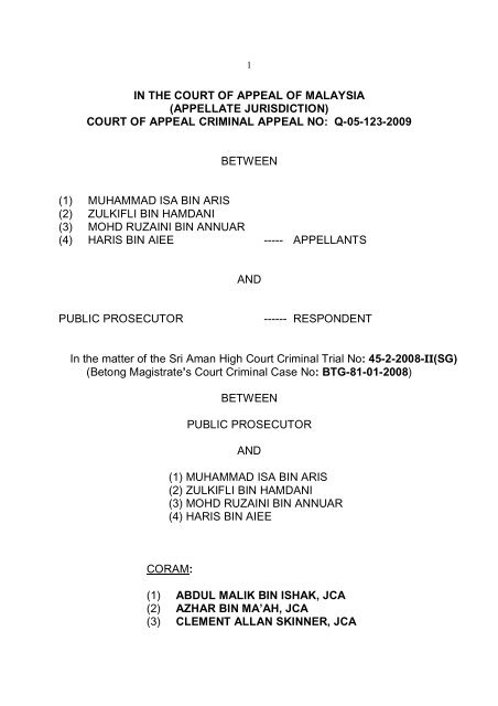 court of appeal criminal appeal no: q-05-123-2009 between