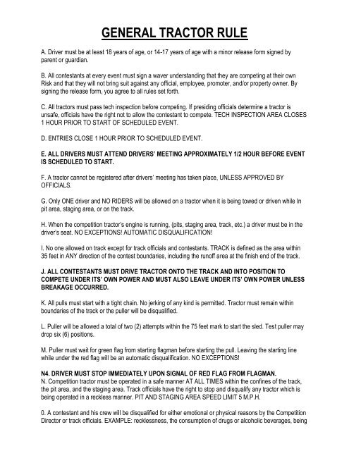 Tractor Rodeo Rules general tractor rule - Kempton Community & Recreation Center