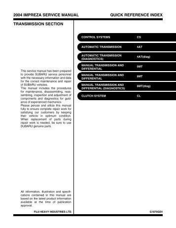 2004 impreza service manual quick reference index - Ken Gilbert