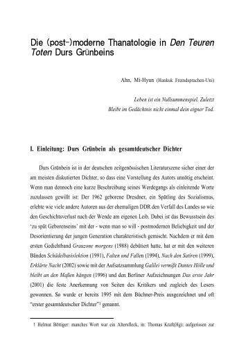 (post-)moderne Thanatologie in Den Teuren Toten Durs Grünbeins