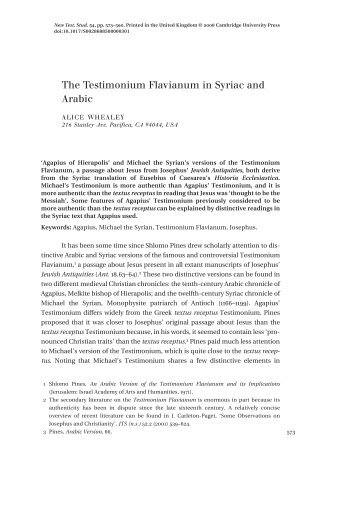 The Testimonium Flavianum in Syriac and Arabic