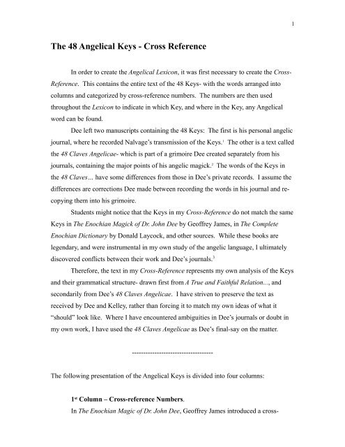 The 48 Angelical Keys - Cross Reference