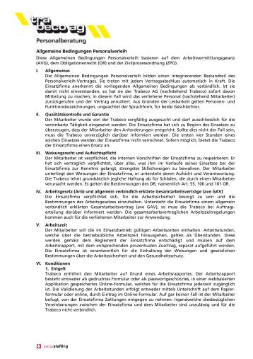 Allgemeine Bedingungen Personalverleih - Trabeco AG