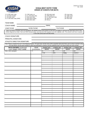 khsaa meet entry form order of events for boys - Kentucky High ...