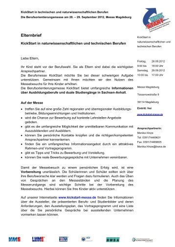 Elternbrief (PDF | 198 kB) - KickStart Messe Magdeburg