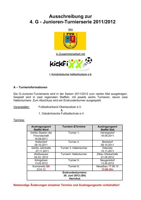 Ausschreibung zur 4. G - Junioren-Turnierserie 2011/2012 - kickfixx