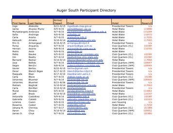 Auger South Participant Directory - KICP Workshops