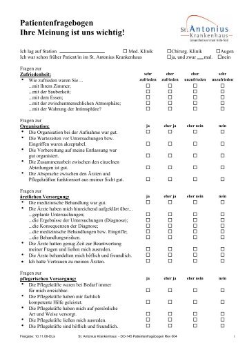 Patientenfragebogen Ihre Meinung ist uns wichtig! - St. Antonius ...