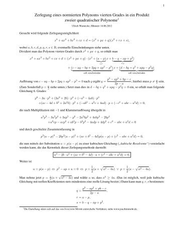 Zerlegung eines normierten Polynoms vierten Grades in ... - kilchb.de