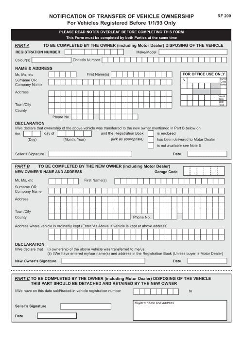 Form Rf 150 Vehicle Reg RF200 Form - Westmeath County Council