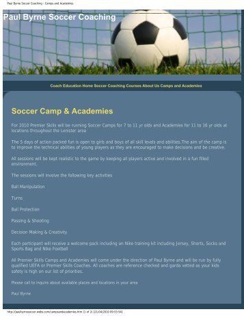 Paul Byrne Soccer Coaching - Camps and Academies - Kildare.ie