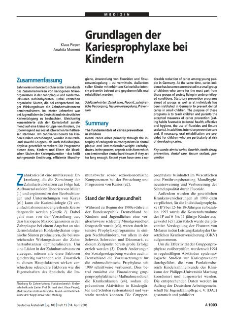 Grundlagen der Kariesprophylaxe bei Kindern - Kinder-Umwelt ...