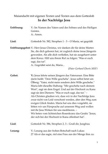 Maiandacht: In der Nachfolge Jesu - Kirchensite