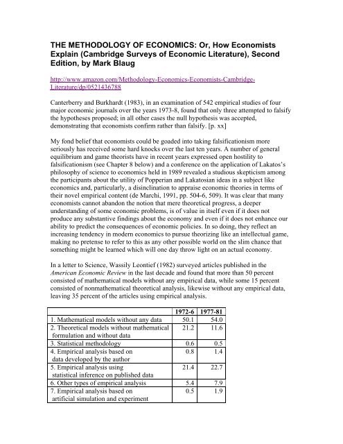 THE METHODOLOGY OF ECONOMICS: Or, How ... - Dieoff.org