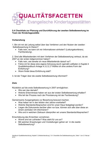 5.4 Checkliste zur Planung und Durchführung der zweiten ...