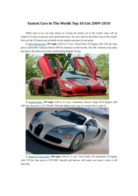 picture List Of Fastest Cars In The World yumpu