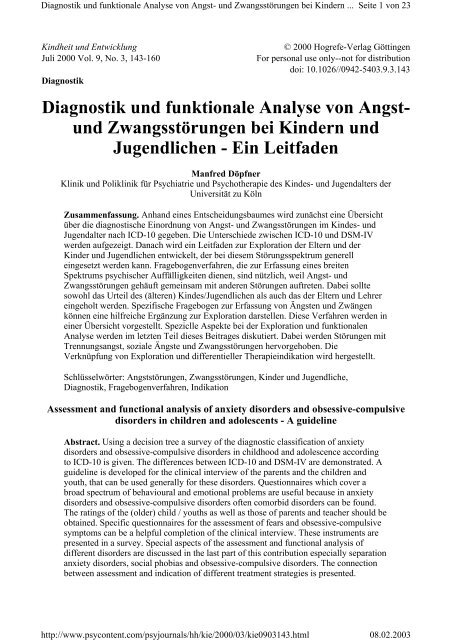 Diagnostik Und Funktionale Analyse Von Angst Und