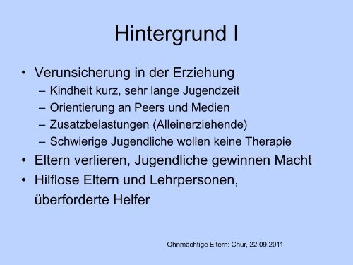 Referat von Karl Dülli, Fachpsychologe für Psychotherapie FSP