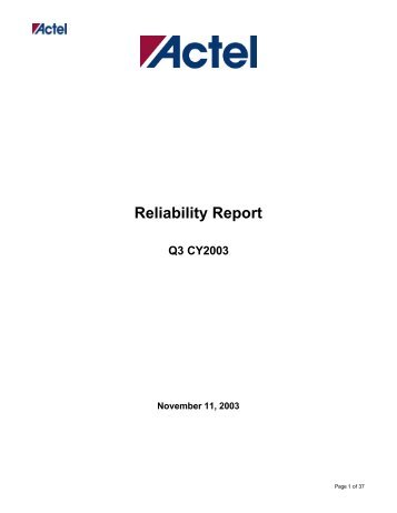 Actel Reliability Report, Q3 2003.