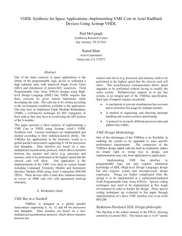 Implementing VME Core - NASA Office of Logic Design