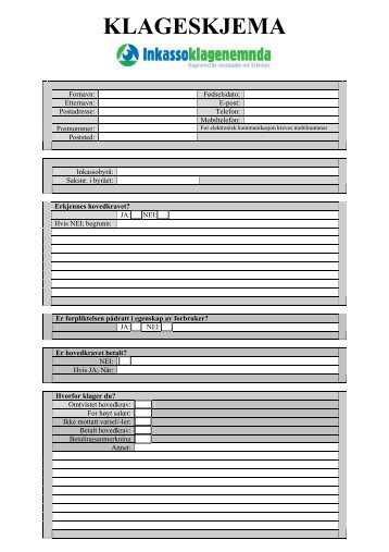 klageskjema - Inkassoklagenemnda - Norske Inkassobyråers Forening