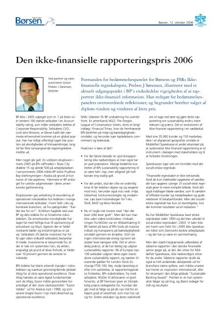 Den ikke-finansielle rapporteringspris 2006 - Børsen