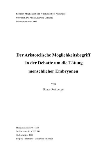 Der Aristotelische Möglichkeitsbegriff in der ... - Klaus Reitberger