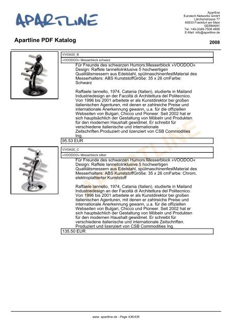 APARTLINE Apartline PDF Katalog - Eurotech Networks GMBH