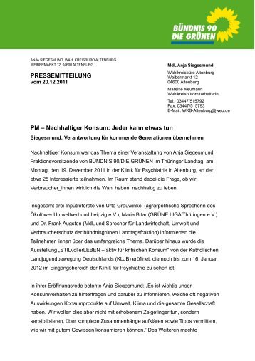 Pressemitteilung von BÜNDNIS 90/DIE GRÜNEN - KLJB