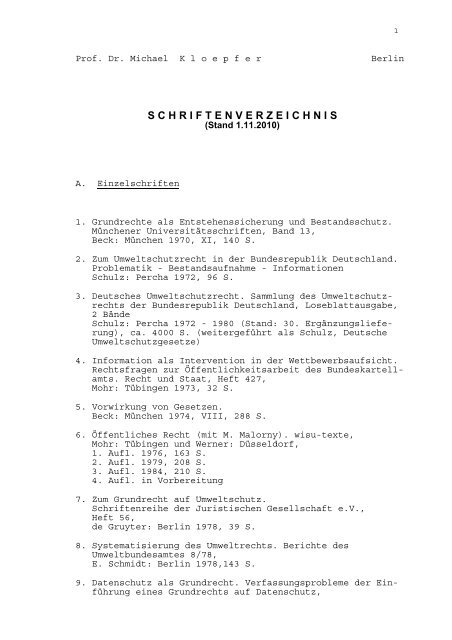 schriftenverzeichnis - Prof. Dr. Michael Kloepfer - Humboldt ...