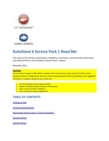 AutoStore 6 Service Pack 1 Read Me - Konica Minolta