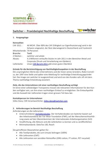 Praxisbeispiel Switcher - Kompass Nachhaltigkeit