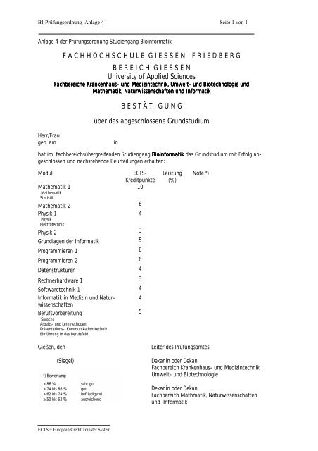 Prüfungs- und Praktikumsordnung Bioinformatik