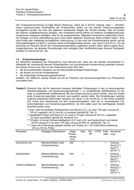 Praktikum Wasseranalytik 2 - und Biotechnologie (KMUB)