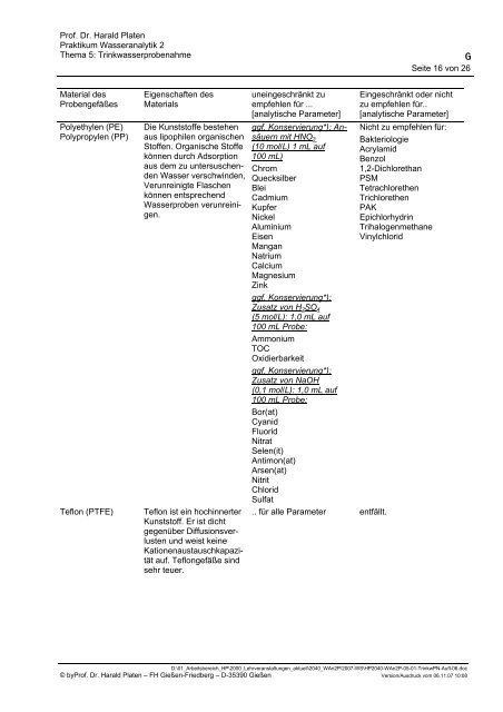 Praktikum Wasseranalytik 2 - und Biotechnologie (KMUB)