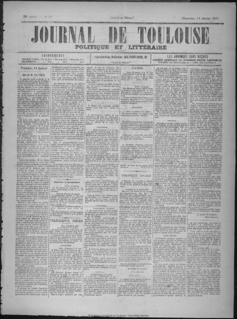 14 Janvier 1877 - Bibliothèque de Toulouse